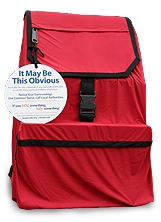 Over-sized red backpack.